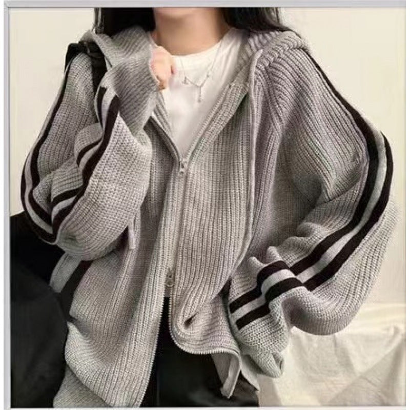 Simplicity Temperament Hoodie With Drawstrings Design Niche Loose Small-sized Long Sleeve Sweater