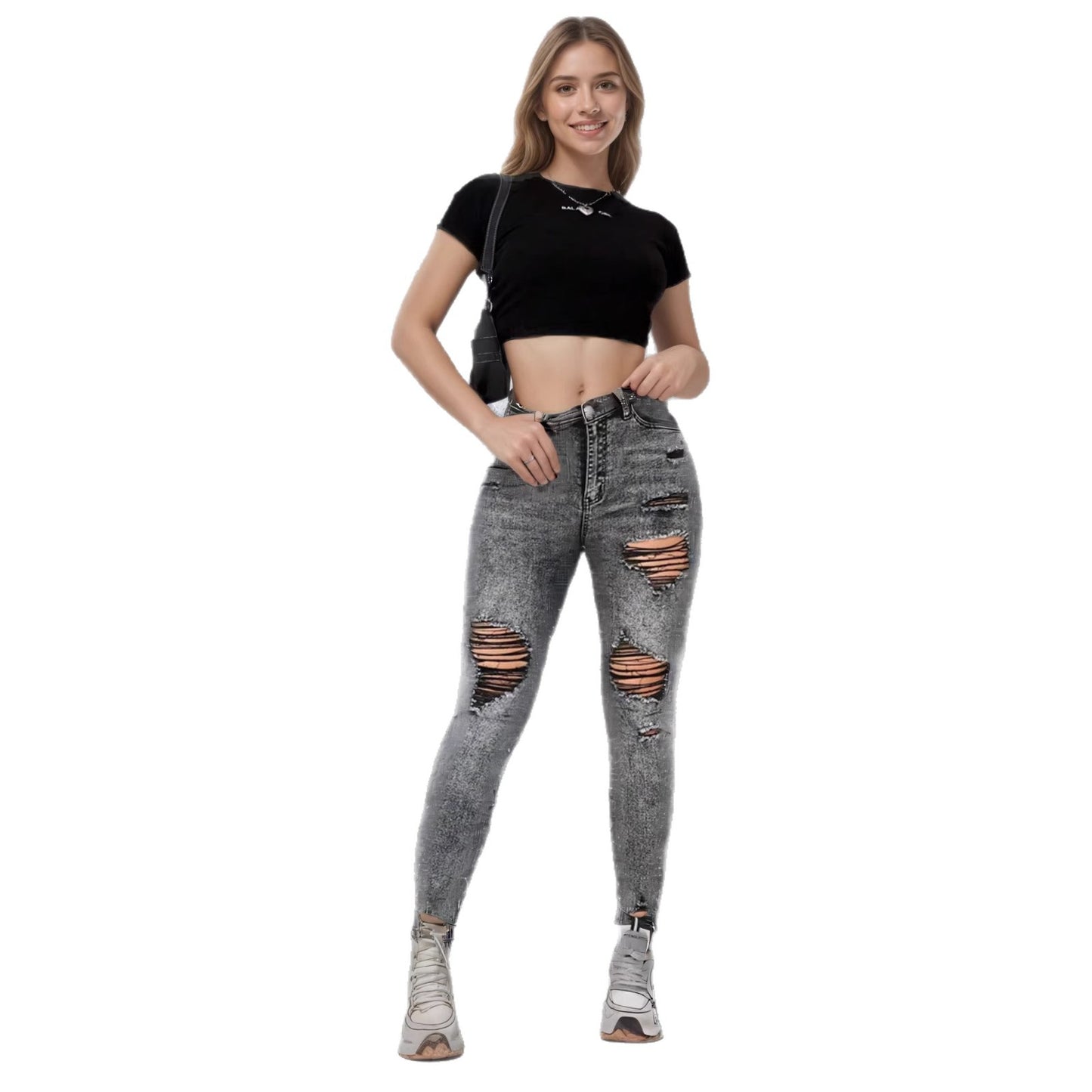 Personlige ripped damejeans i high-street-stil