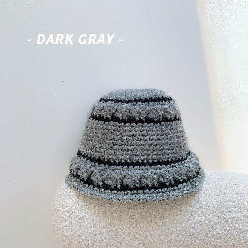 Knitted Striped Wool Bucket Breathable Hat