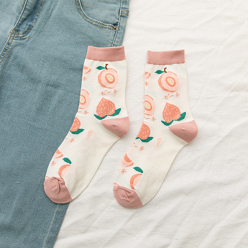Japanese Ins Trendy Sweet Cute Fruit Mid-calf Socks Strawberry Peach Avocado College Style Socks
