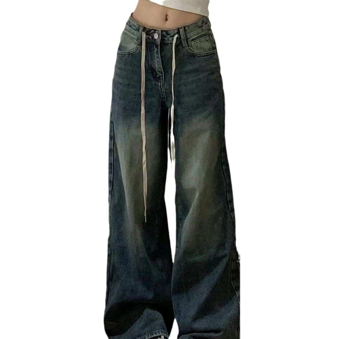 Fat Girl Retro Washed Jeans Women's Plus Size High Waist