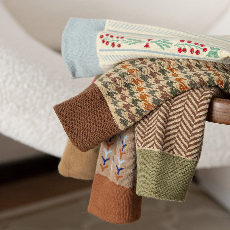 Autumn And Winter New Combed Cotton Thickened Japanese Retro Style Middle Tube Cotton Socks
