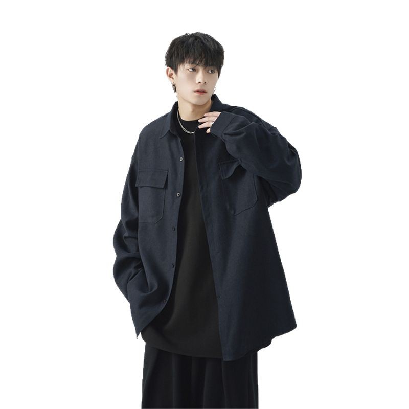 Herre løs oversize casual arbejdsskjortejakke
