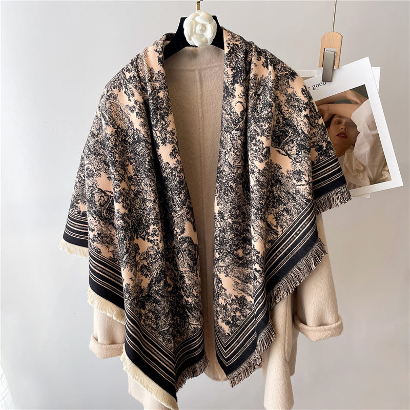 Beard Two-color Colorblock Shawl Thickened And Warm