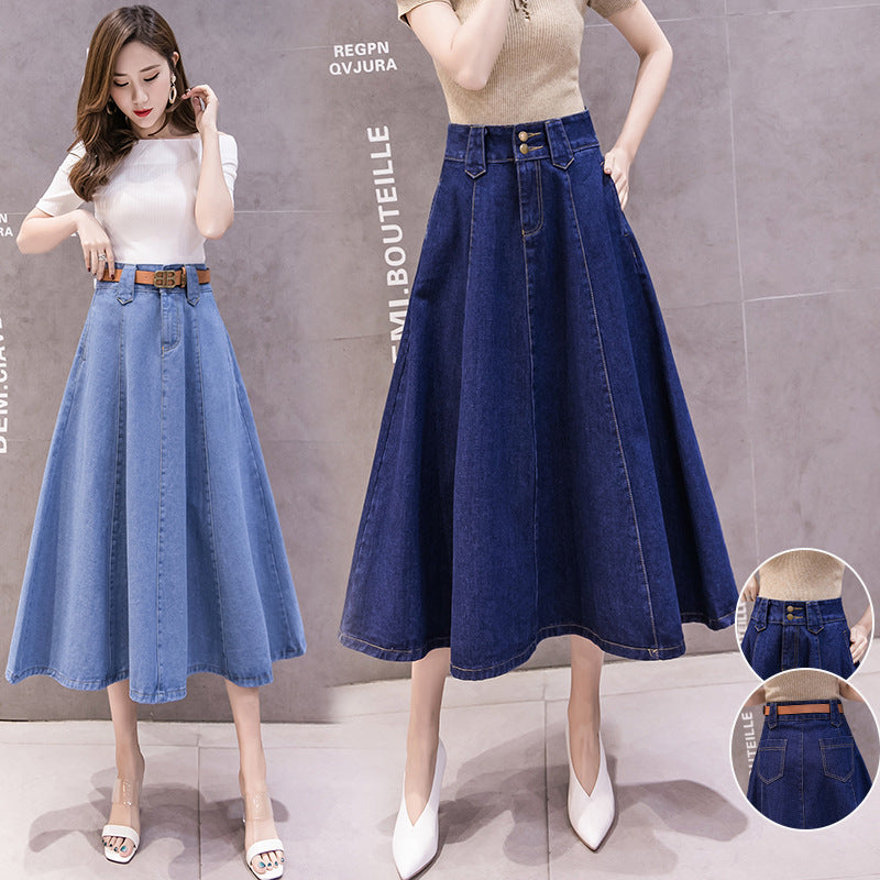 High Waisted Slimming Solid Color Patchwork Mid Length Skirt
