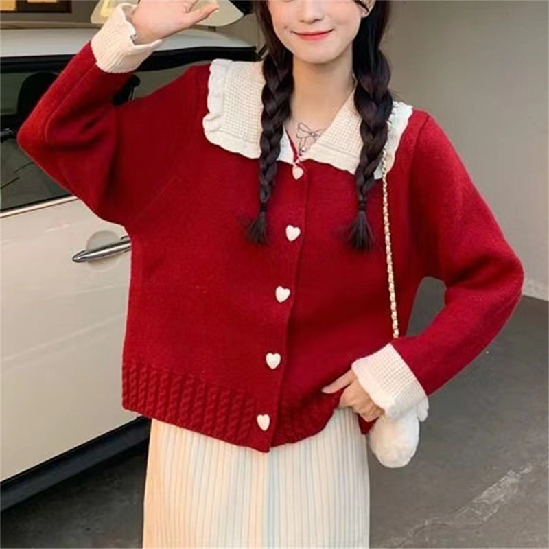Women's Small Solid Color Doll Collar Sweater