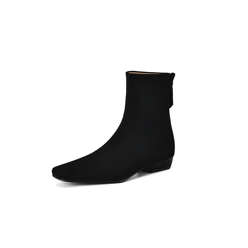Womens Suede Leather Low-Heel Ankle Boots Genuine Leather Style Boots