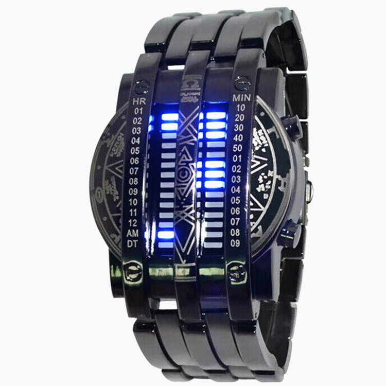 Creative Double Row Light Binary Steel Band LED Watch