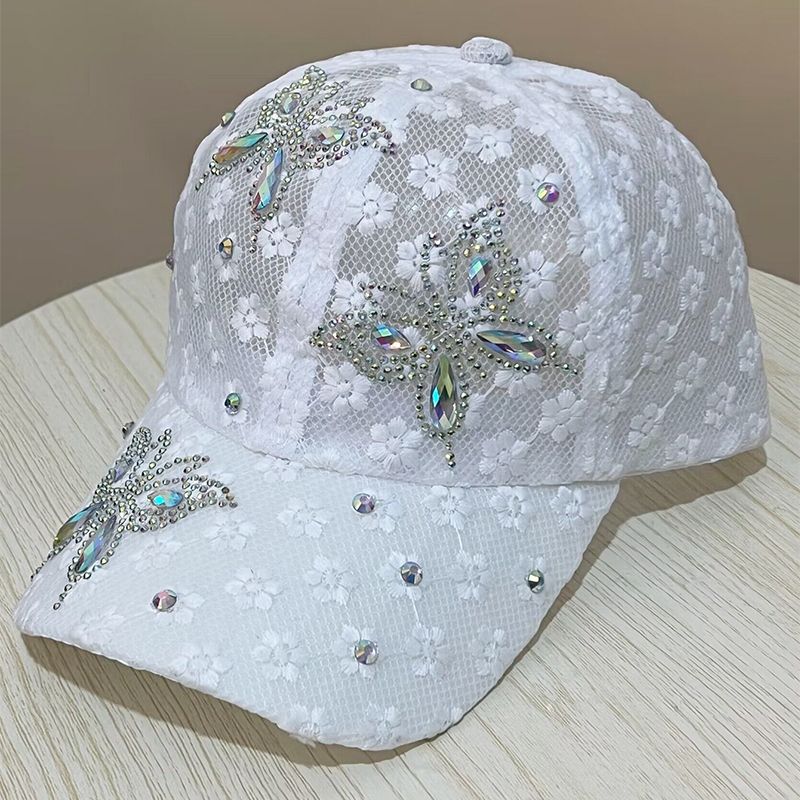 Dame blonde lille blomst sommerfugl rhinestone baseballkasket