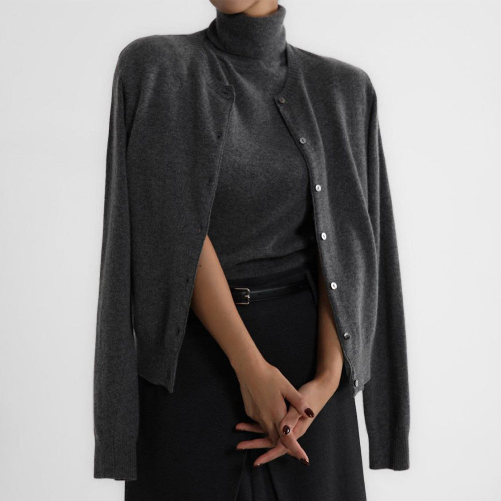 Womens Turtleneck Sleeveless Base Layer Top Sweater Cardigan Set