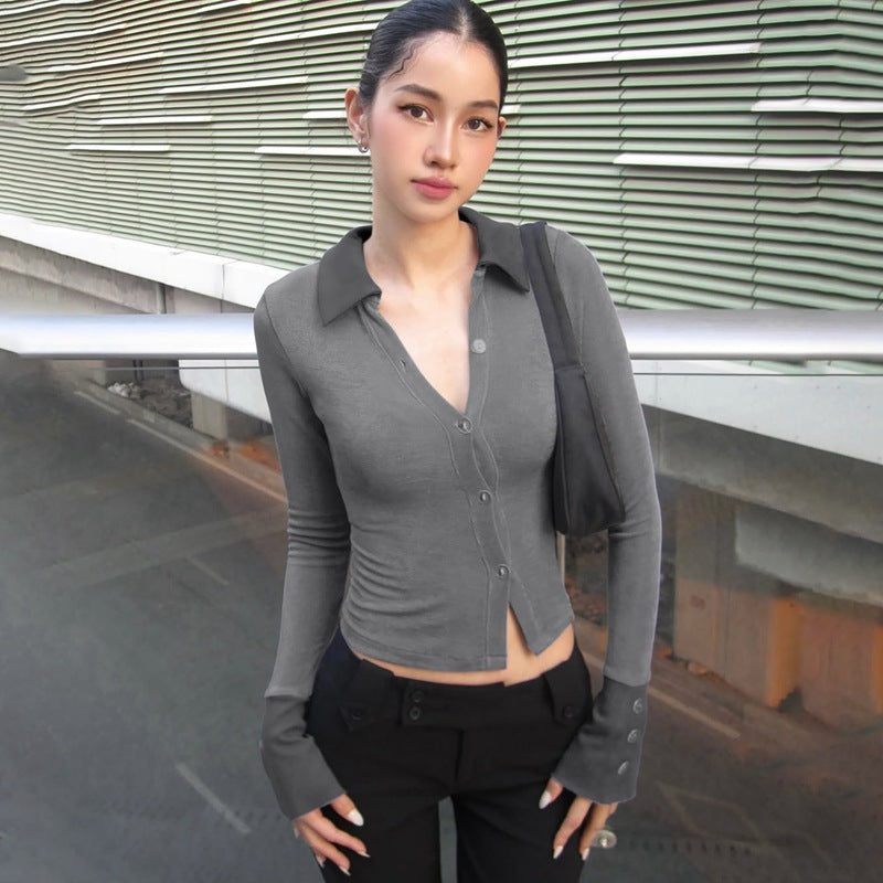 Fashion Solid Color Bottoming Cardigan Button Top