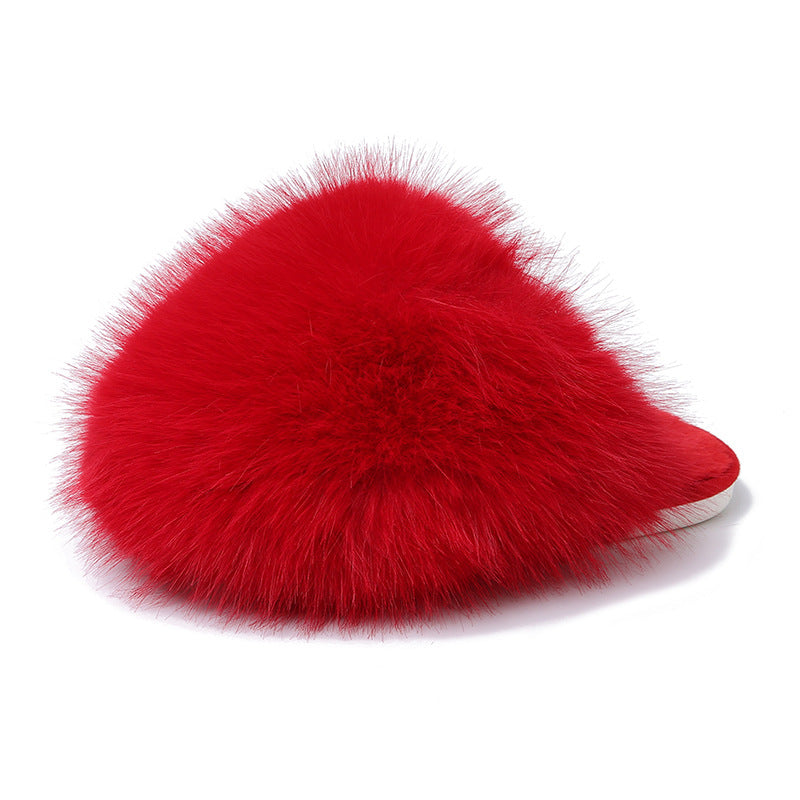 Kvinde Plus-size Ensfarvede Fluffy Store Pelsede Hjemmesko