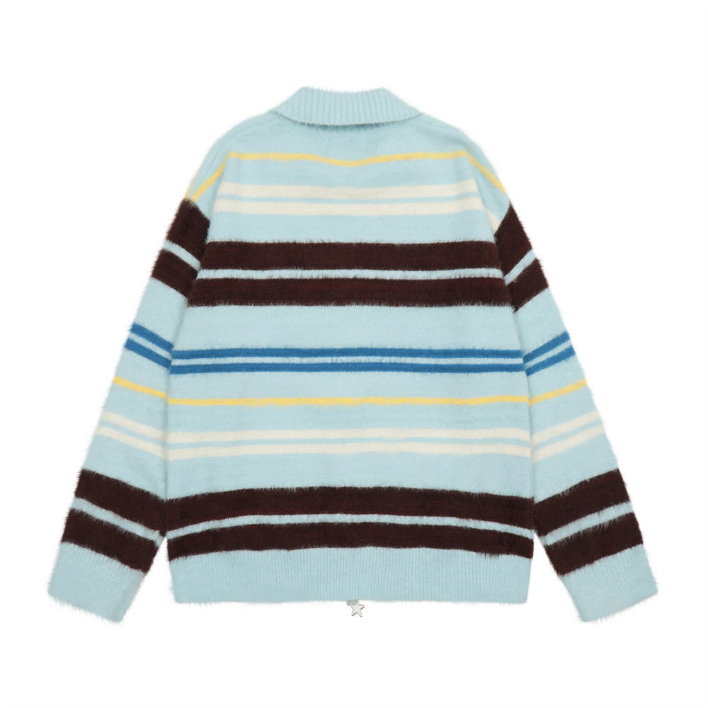 Europæisk og Amerikansk Street Trendy Stribet Strikket Cardigan Sweater