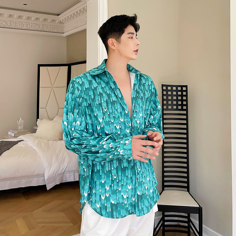 Men's Lapel Floral Loose Slouchy Shirt Tops