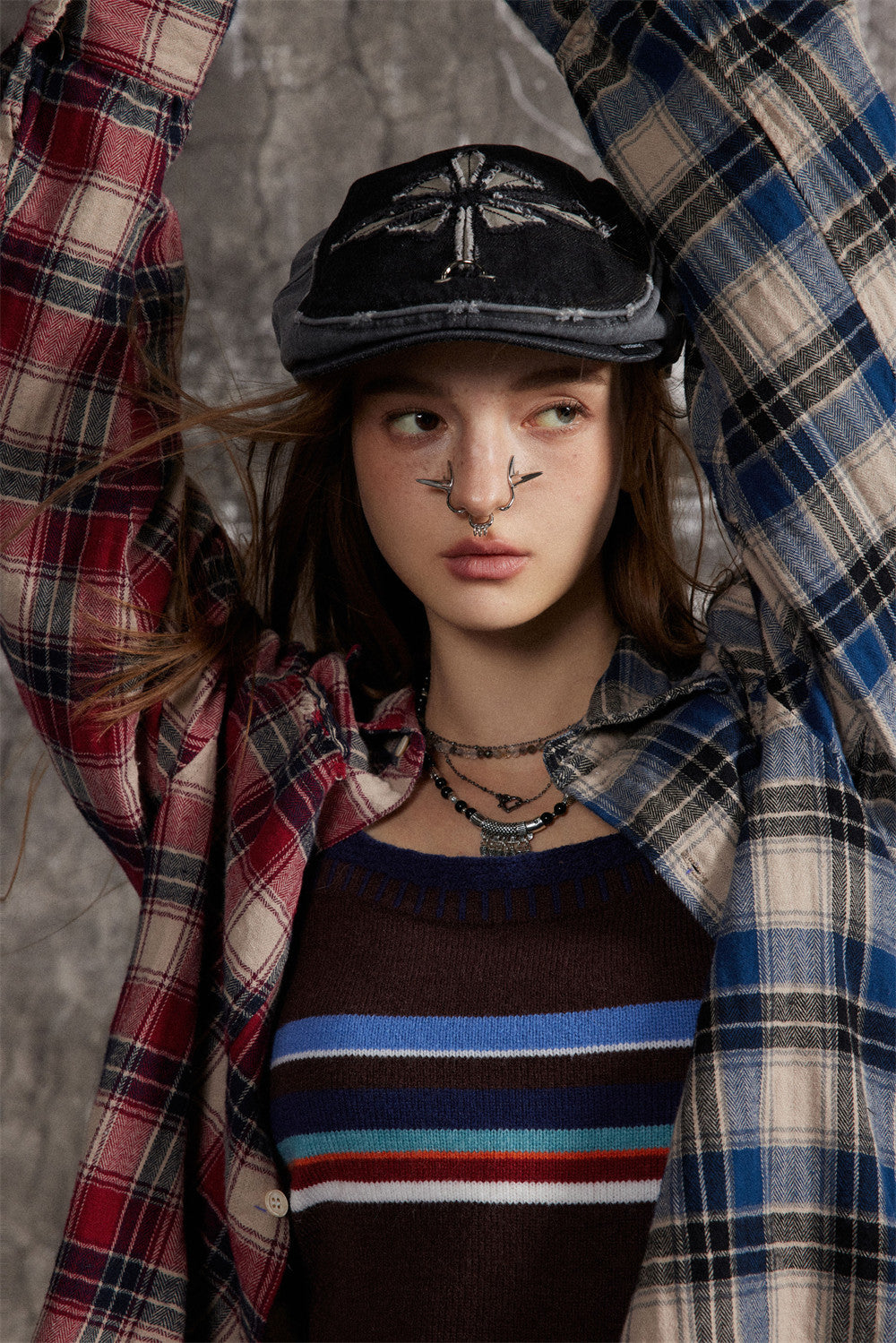 Fashion Color Contrast Stitching Plaid Shirt For Men