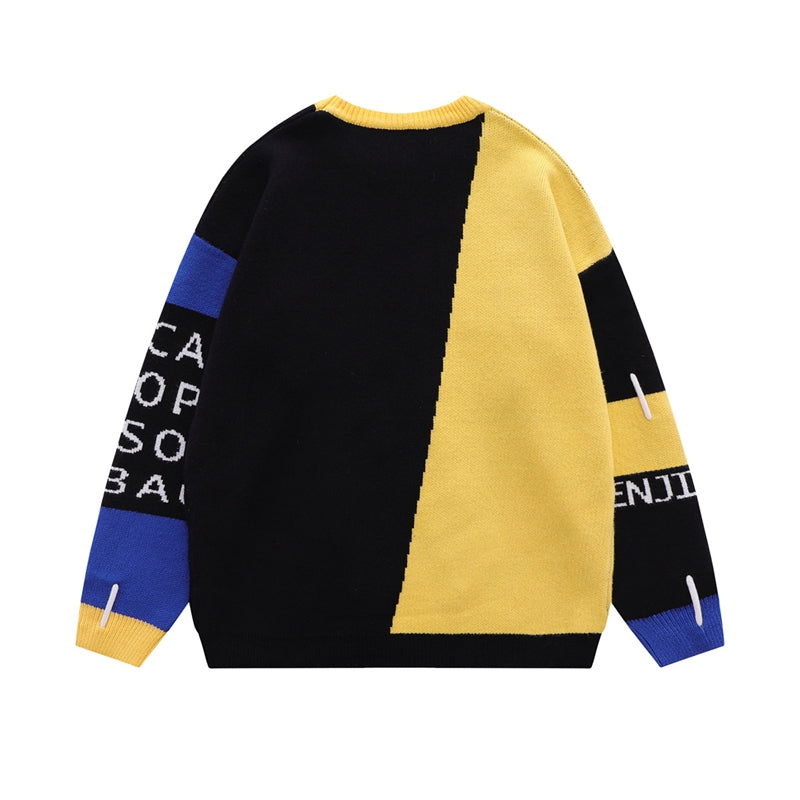 Men's And Women's Retro Colorblock Crew Neck Sweater