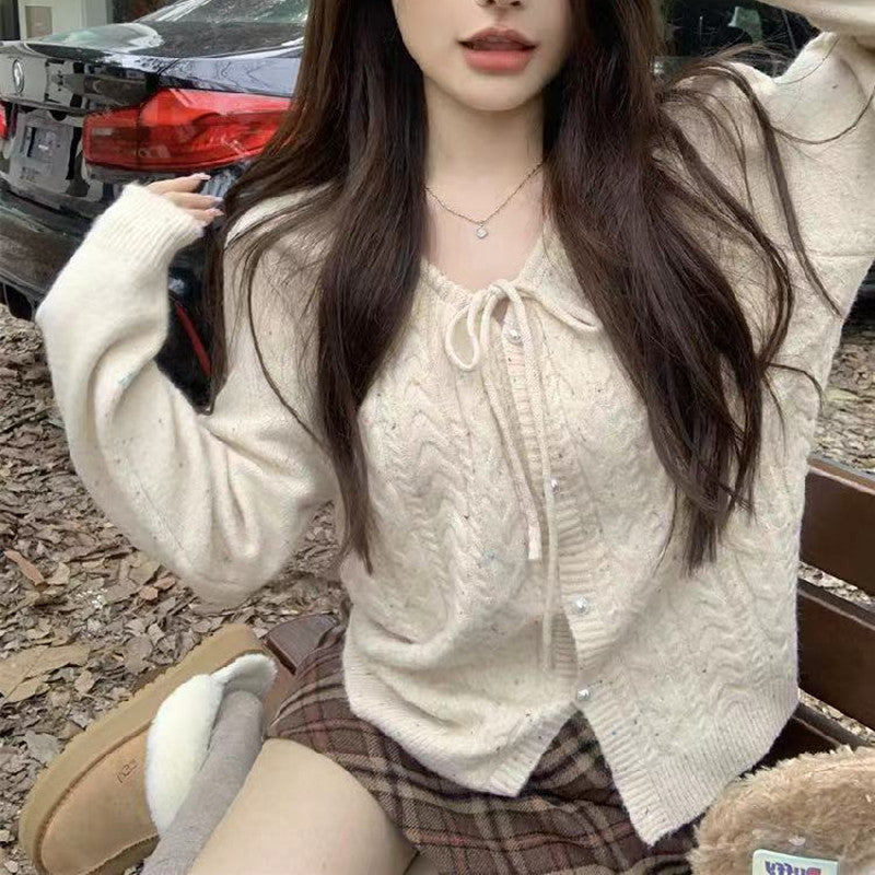 Round Neck Lace-up Sweater Women