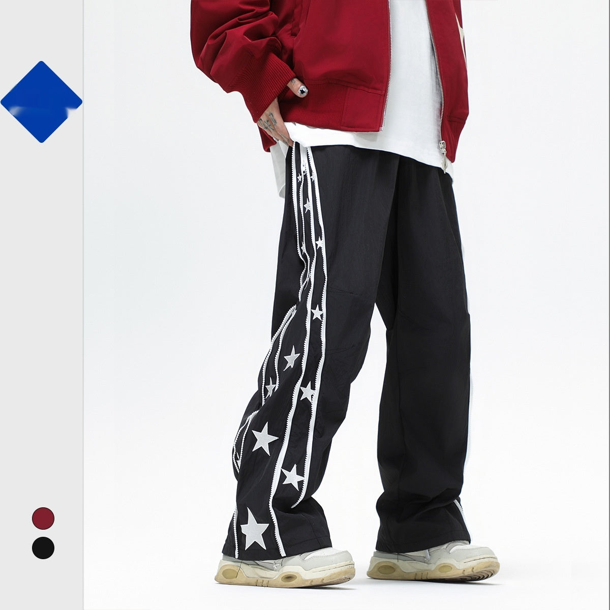 Side Star Design Straight College Style Sports Pants