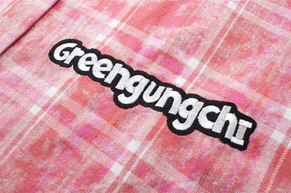 Letter XINGX Embroidered Hooded Plaid Shirt