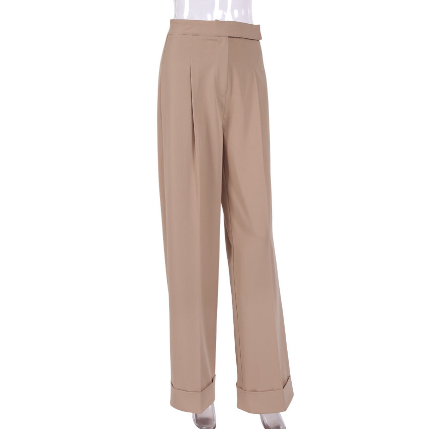 Black Mopping Suit Pants Loose High Waist Drooping