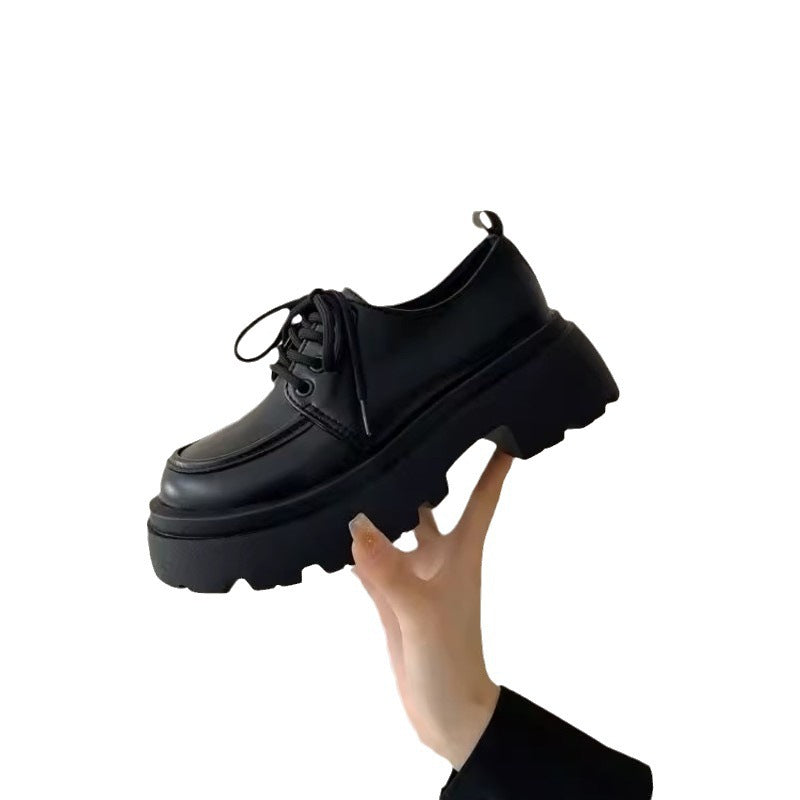 New Years Womens British-Style Chunky Sole Leather Shoes