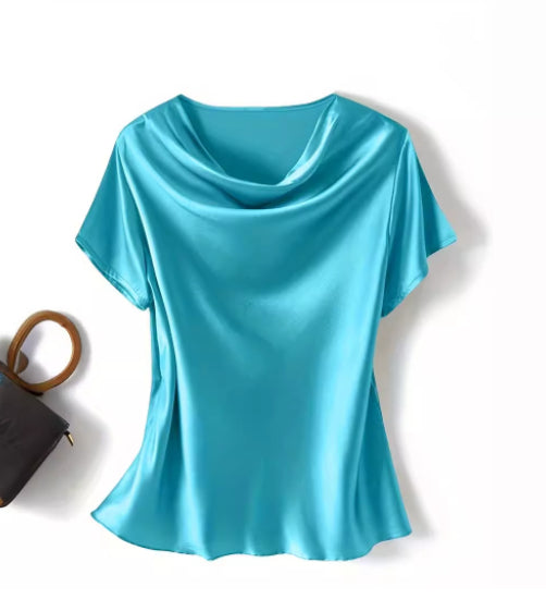 Women's Spring And Summer Silk Satin Short Sleeve