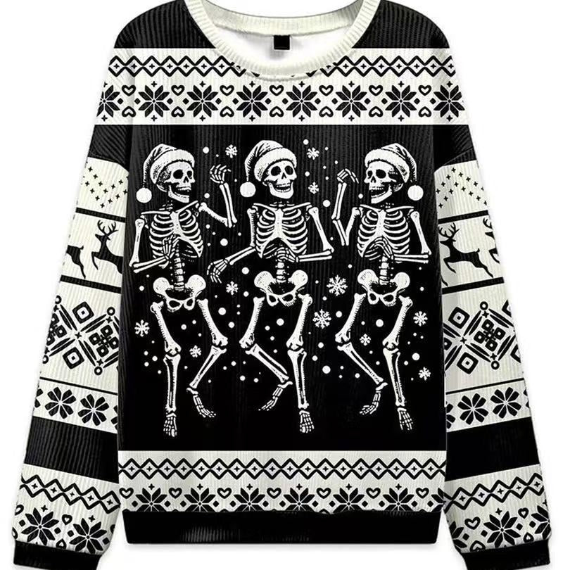 Julesweatshirt til damer med rund hals og snefnugprint, julekattemotiv