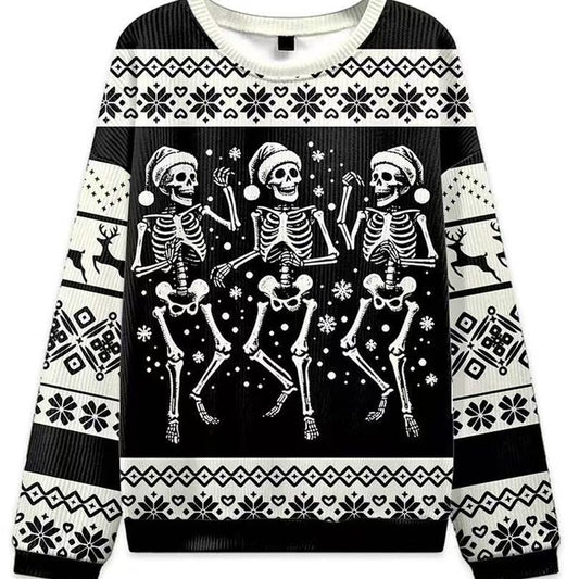 Julesweatshirt til damer med rund hals og snefnugprint, julekattemotiv