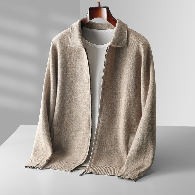 Outer Wear Lapel Thickening Oversized Knit Zipper Cardigan