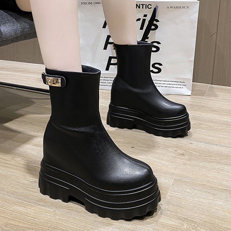 Internally Increased 4CM Short Boots Wedge Heel Flat Bottom Shows High
