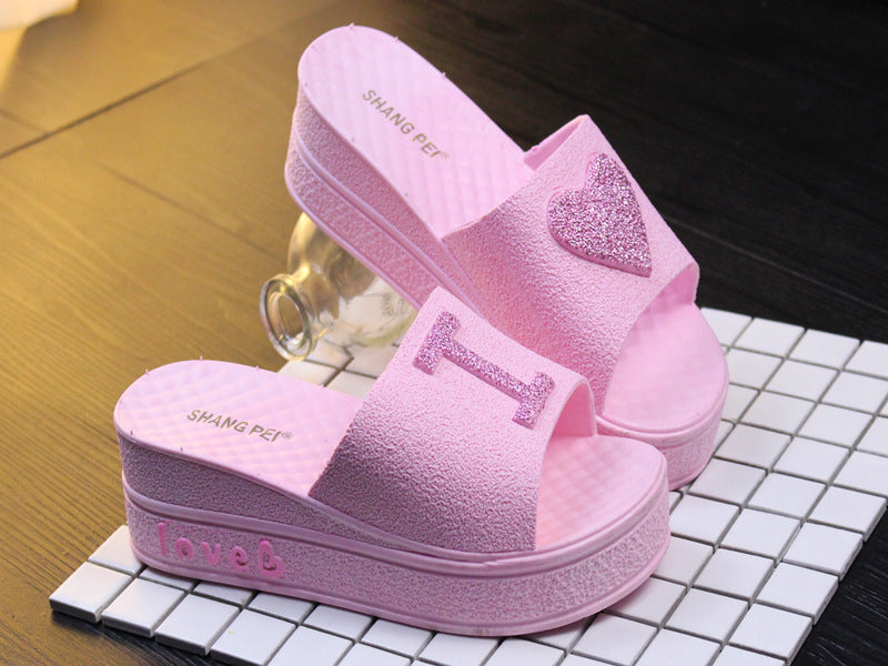 Women's Cute Peach Heart Thick Soft Sole Slippers
