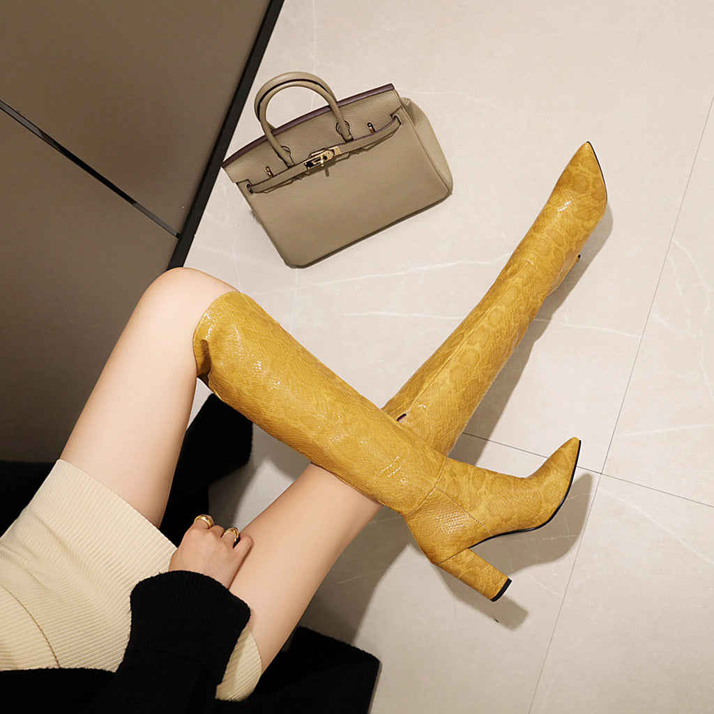 European And American Pointed Toe Thick Heel High Boots