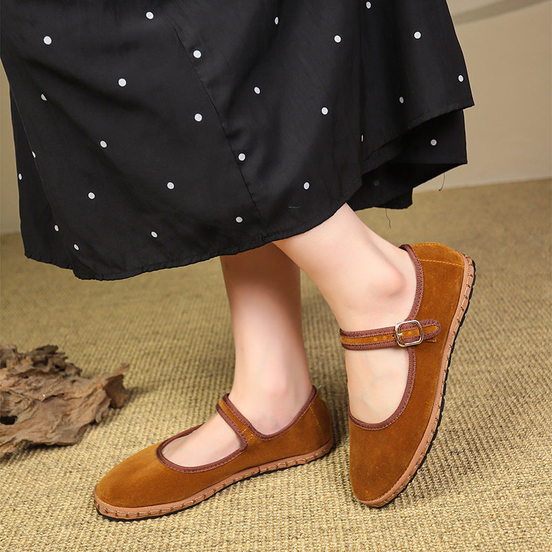 Retro Flat Bottom Suede Pumps Red Gentle
