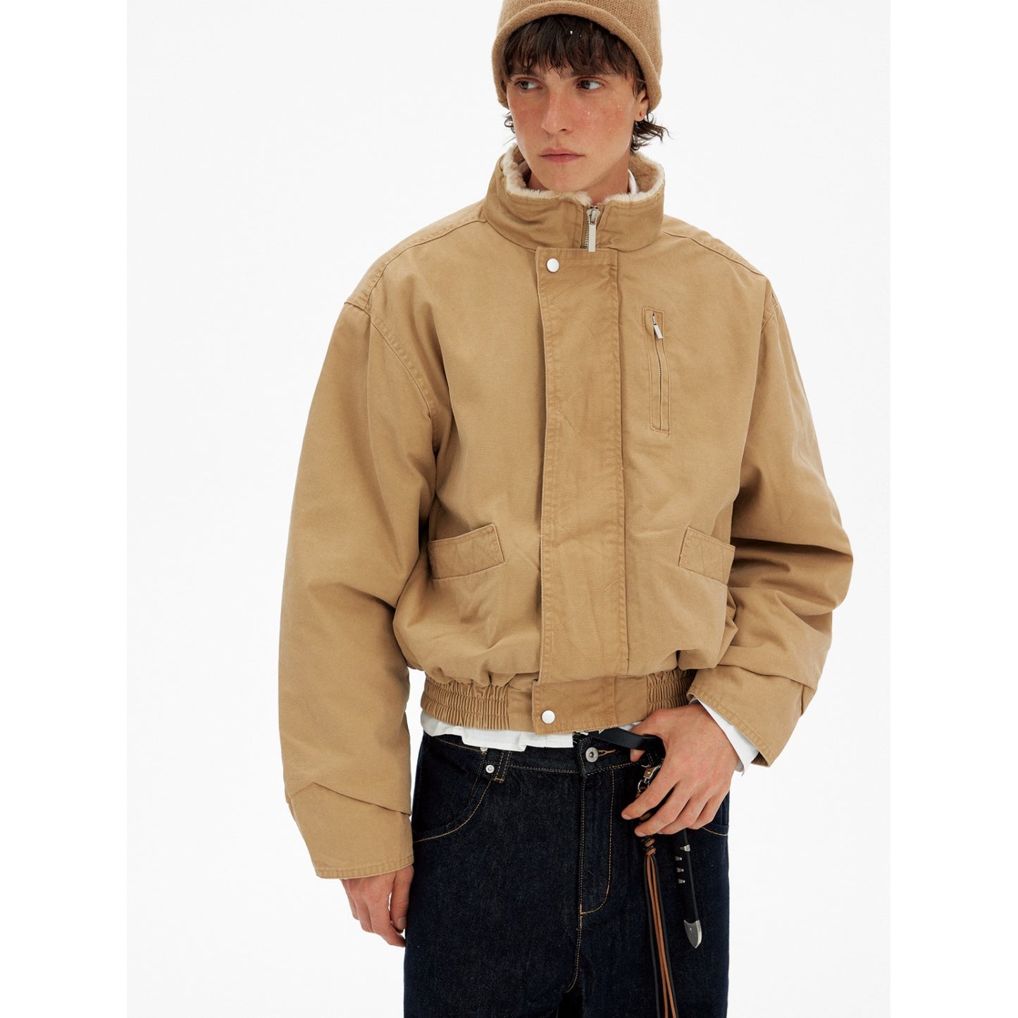 Retro Barn-style Stand Collar Work Jacket For Men And Women
