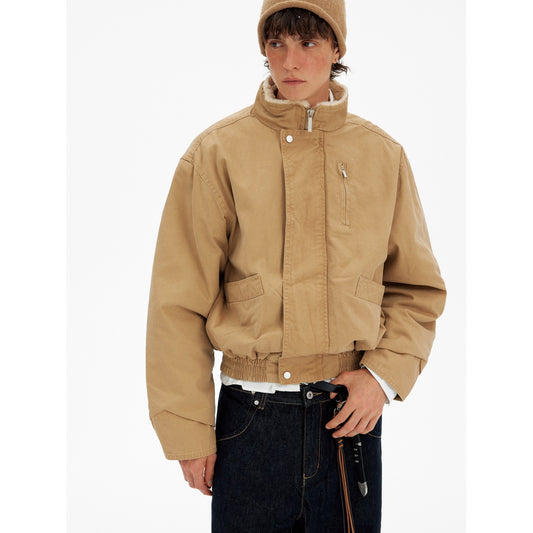 Retro Barn-style Stand Collar Work Jacket For Men And Women