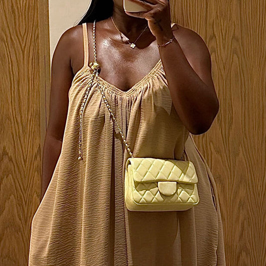 V-neck Loose Slip Dress Solid-color Maxi Dress