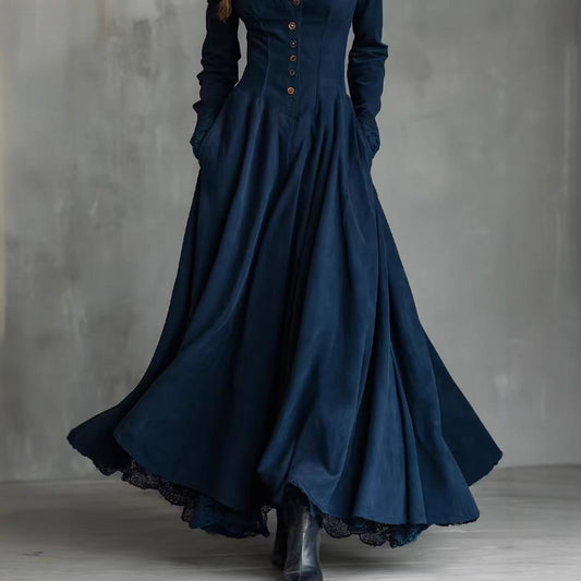 Solid Color Textured Long Sleeve Dress For Women
