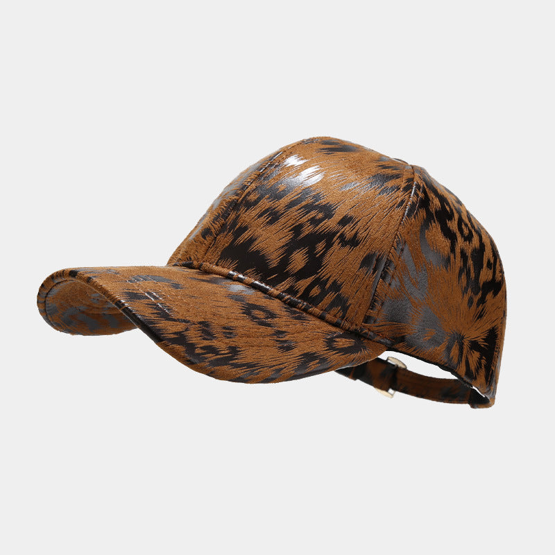 Leopard Pattern Leather Baseball Cap Autumn And Winter