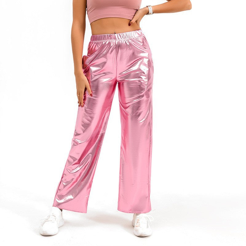 Sports Stretch Fashion PU Bright Leather Casual Pants