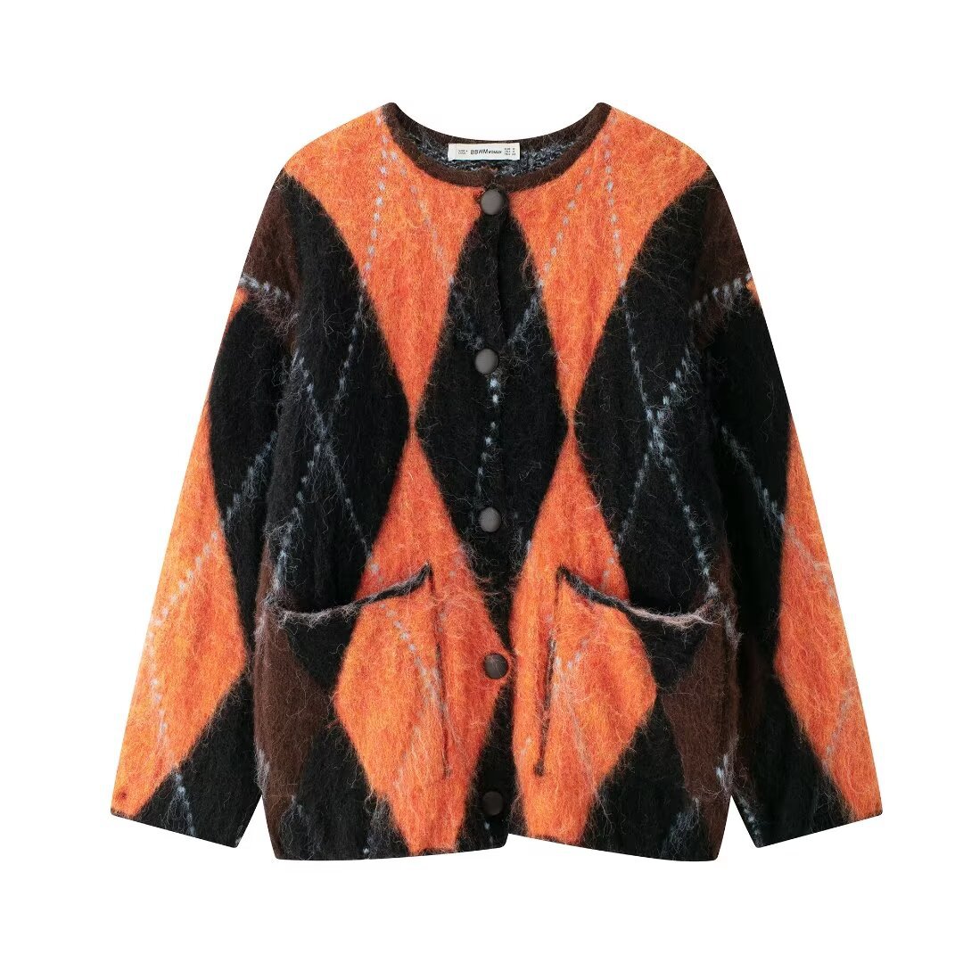 Women's Square Collar Knitted Jacquard Cardigan