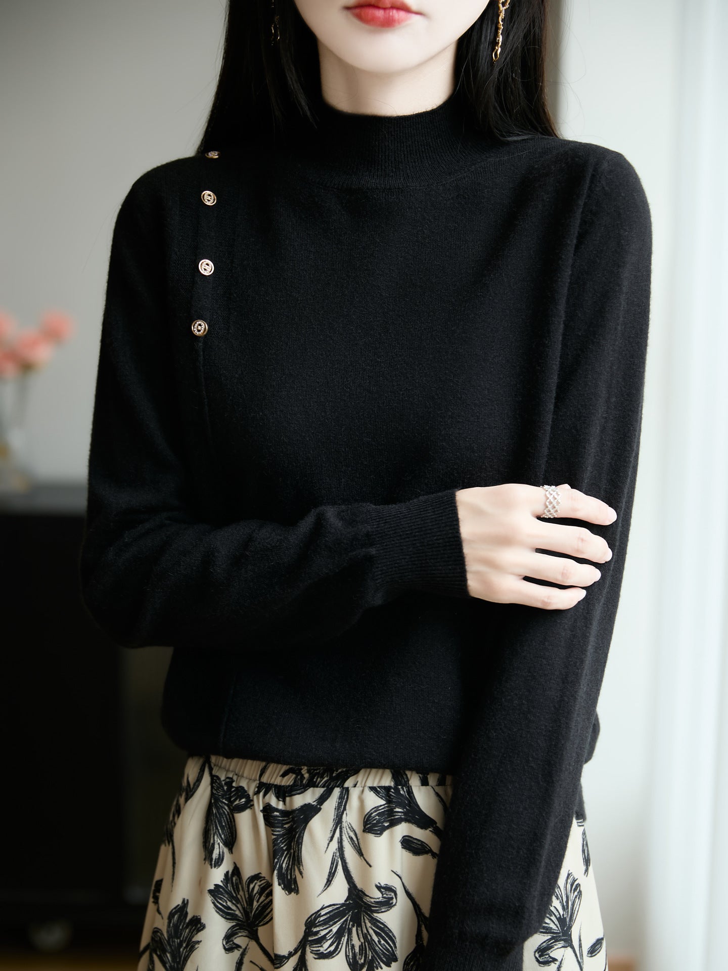 Semi-high Collar Knitted Women's Innerwear Base Sweater