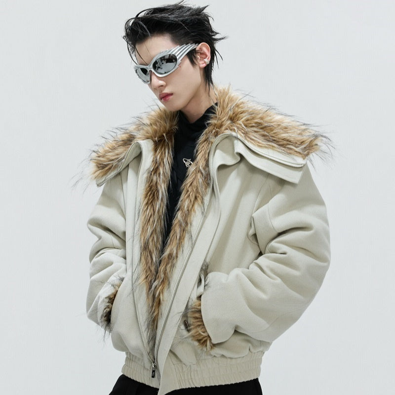 Men's Large Lapel Wool Fleece-lined Thickened Cotton Clothing Jacket
