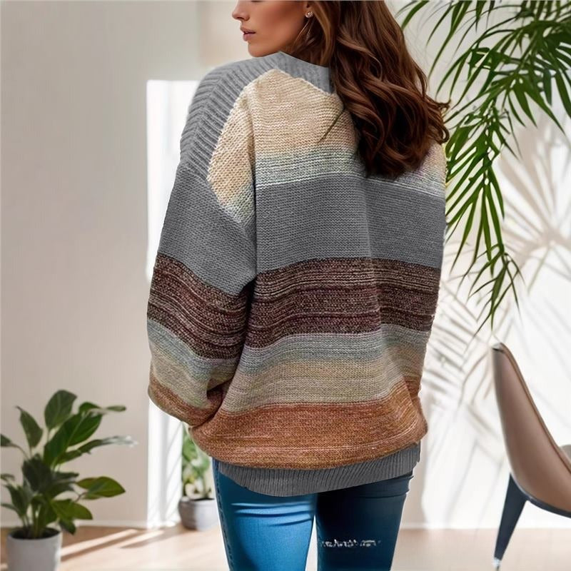 Striped Contrast Color Temperament Youthful-looking Sweater