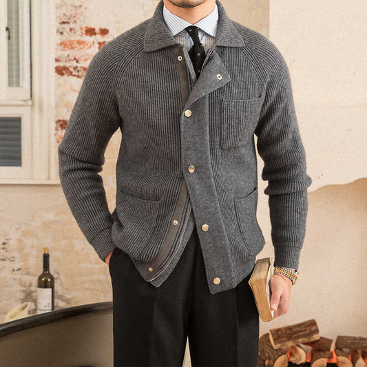 Men's Lapel Warm Coat Knitted Thick Cardigan Jacket