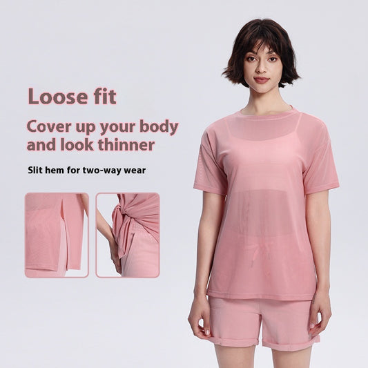 Summer Yoga Short Sleeve Women's Mesh Side Slit