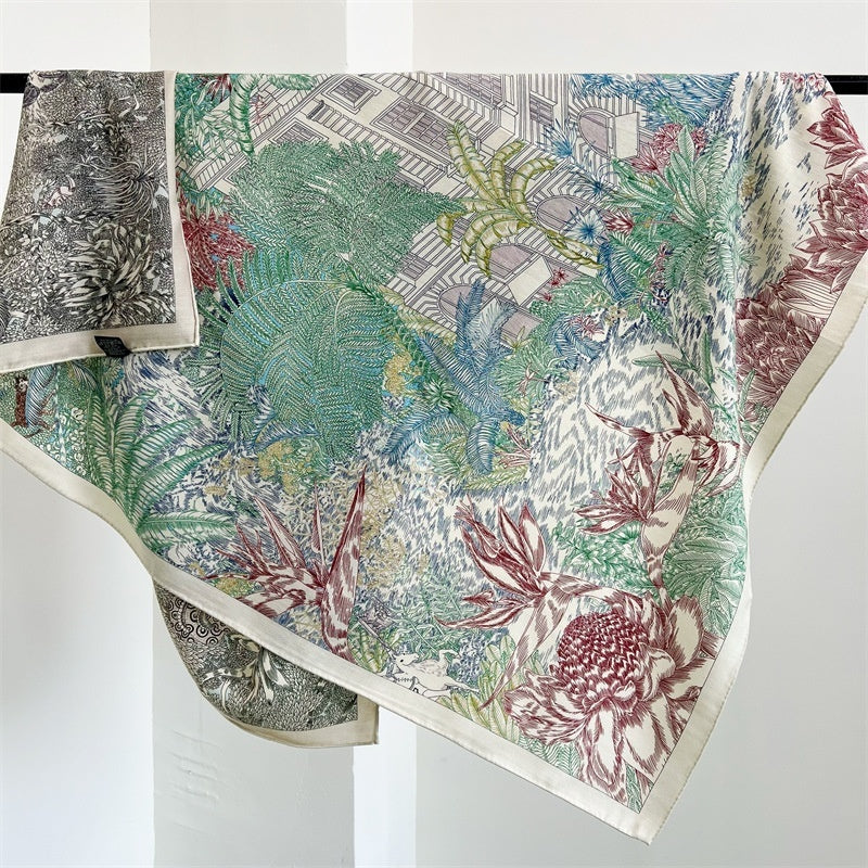 Tropical Rainforest FINSBURY Double-sided Different Color Silk Wool Large Kerchief