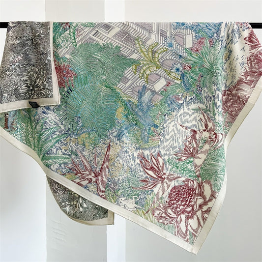 Tropical Rainforest FINSBURY Double-sided Different Color Silk Wool Large Kerchief