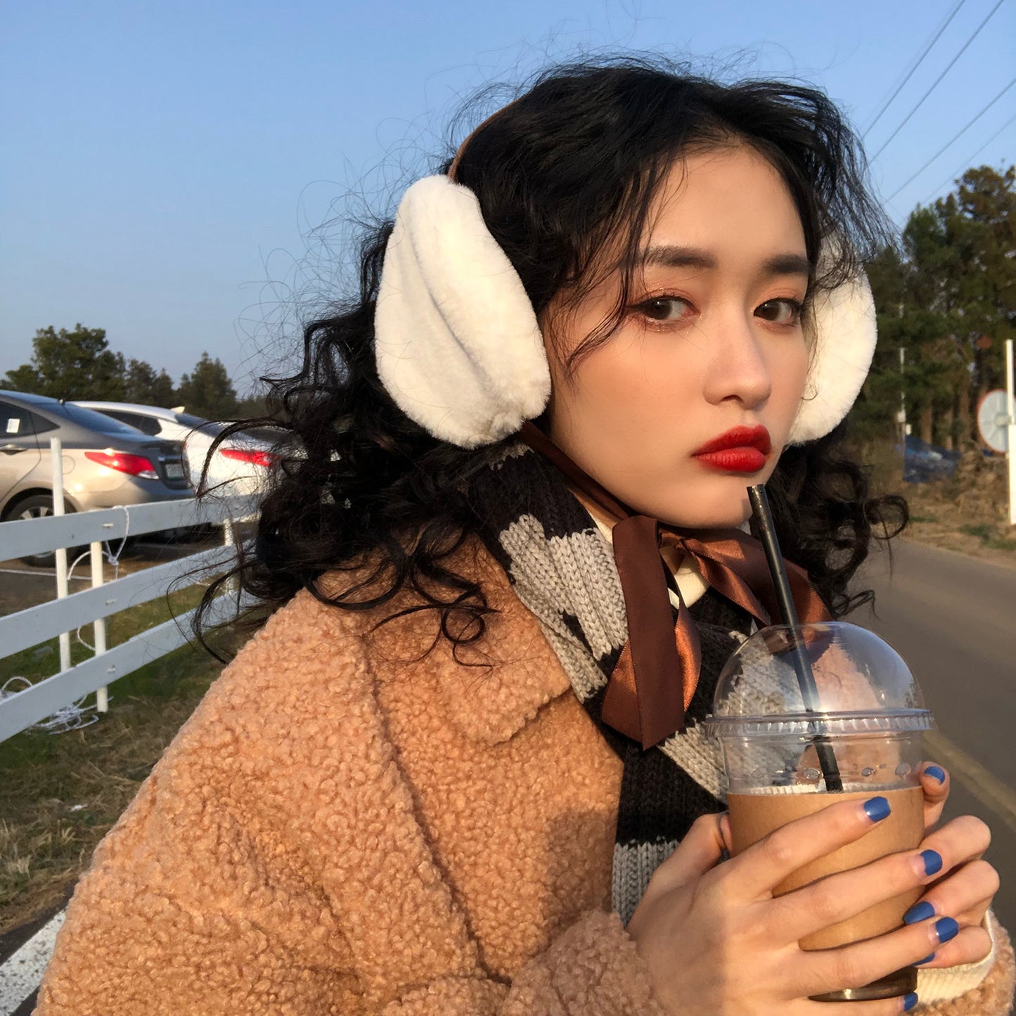 Korean Version Plush Lace Up Ear Warm Soft Girl Cute Girl Earmuffs