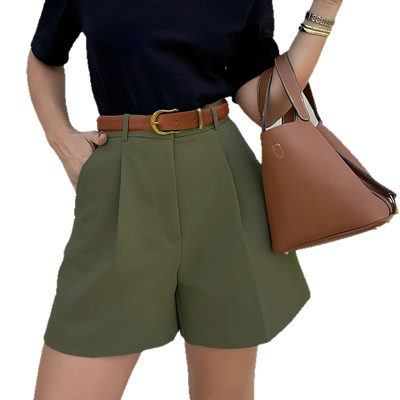 Fashionable And Elegant Solid Color Loose Straight Casual Shorts
