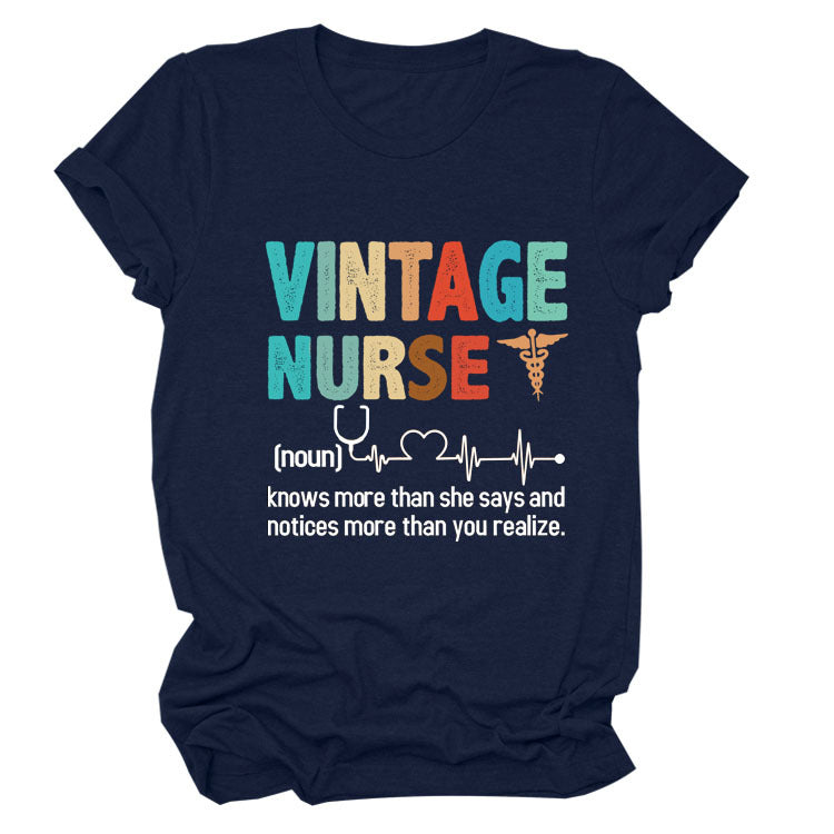 Letter Printed Women's Round Neck Short Sleeves